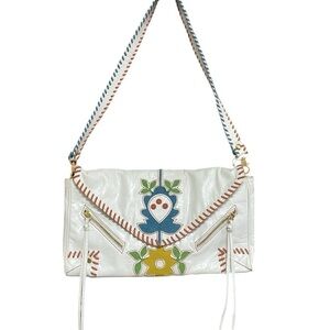Loop Designer Envelope Purse Colorful Floral White Leather Stitching Bohemian